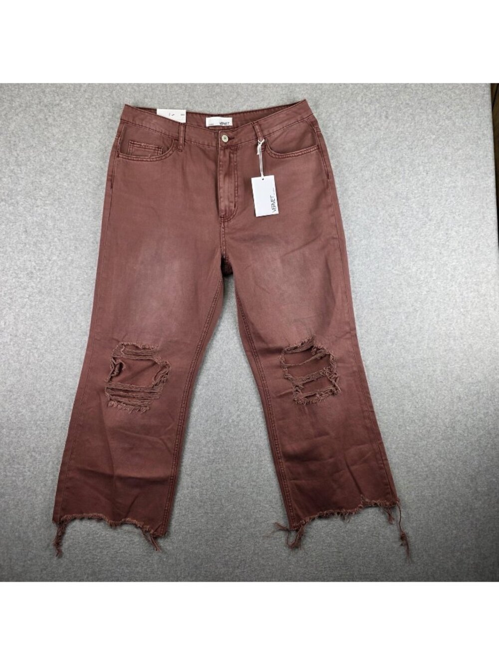 VERVET Leslie Flare Jeans Womens 31 Pink Distressed Raw Hem Stretch Denim